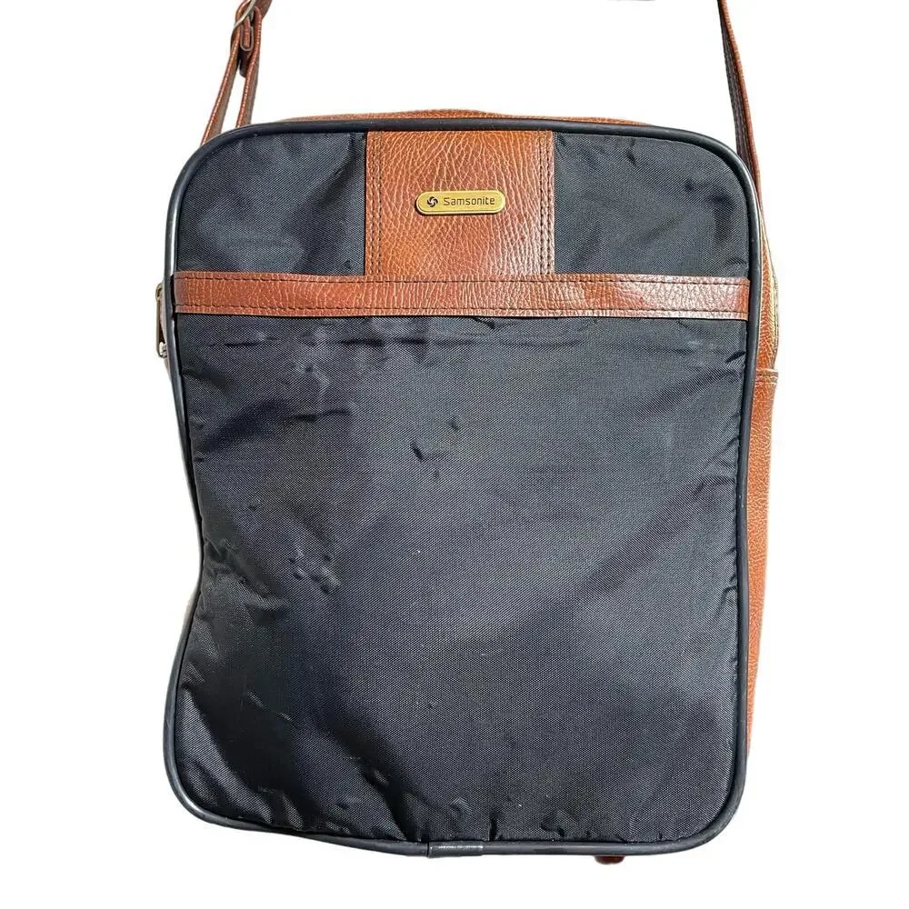 Vintage Samsonite Canvas Travel Crossbody Leather Trim Shoulder Bag